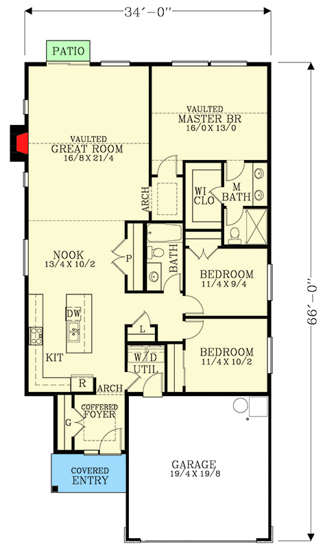 Plan 28048J: 3 Bed Craftsman House Plan with 1649 Square of Heated Living and a Vaulted Great Room - Floor Plan - Main Level - Bungalow, Craftsman, Northwest, Ranch