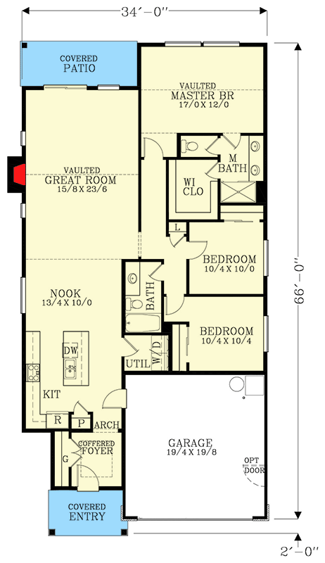 Plan 28049J: 1665 Square Foot 3-Bed Craftsman Cottage with Vaulted Great Room - Floor Plan - Main Level - Bungalow, Craftsman, Northwest, Ranch