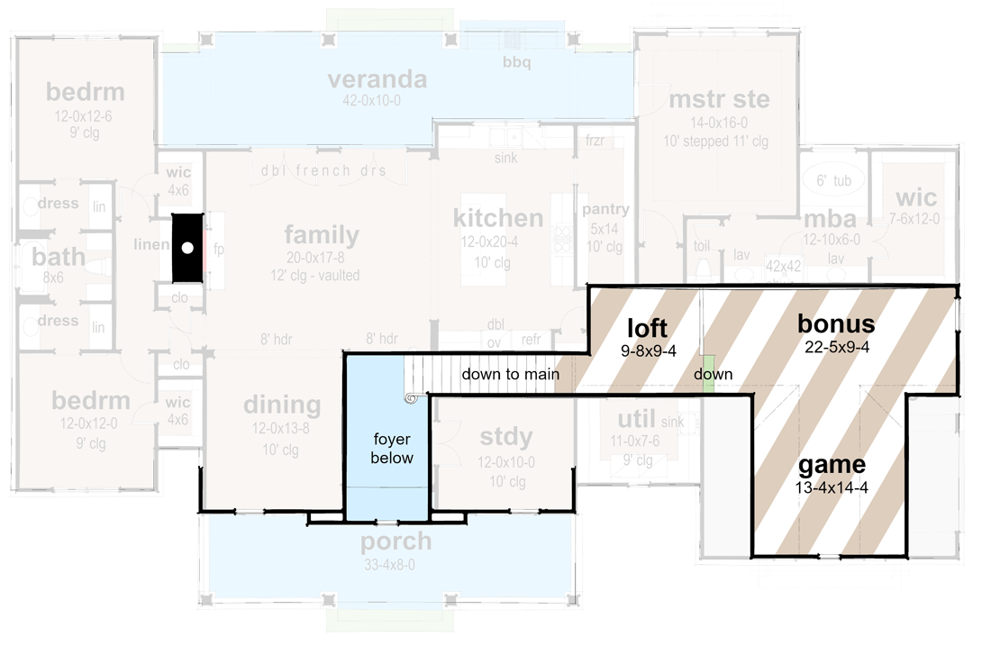 Plan 16925WG: One-Story Country Craftsman Home Plan with Loft and Optionally Finished Bonus Room - 2510 Sq Ft - Floor Plan - Opt. Finished Bonus - Craftsman, Modern Farmhouse, New American