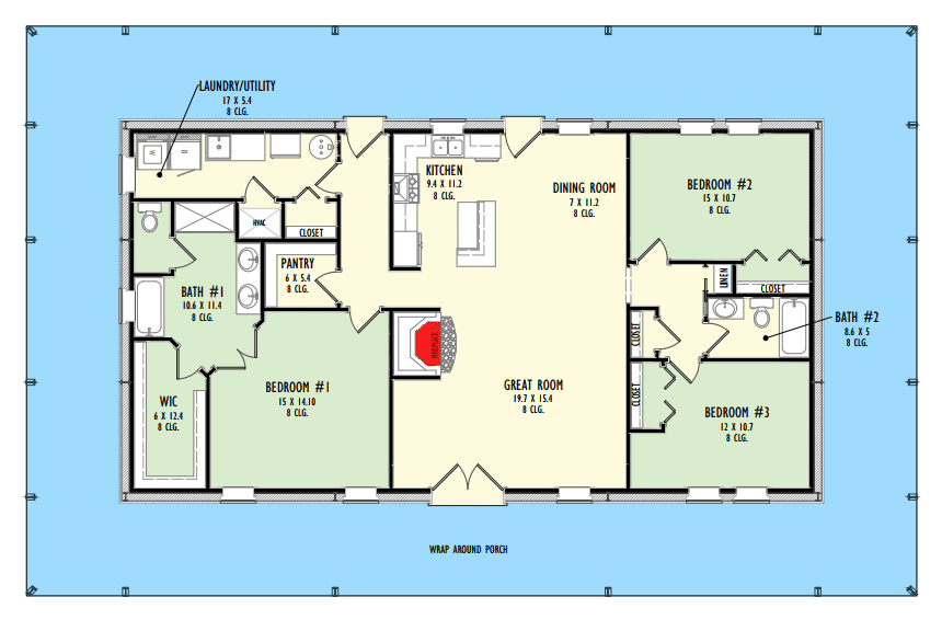 Plan 777024MTL: Rustic Country Home Plan with 360° Wraparound Porch - Floor Plan - Main Level - Cabin, Country, Mountain, Ranch, Rustic