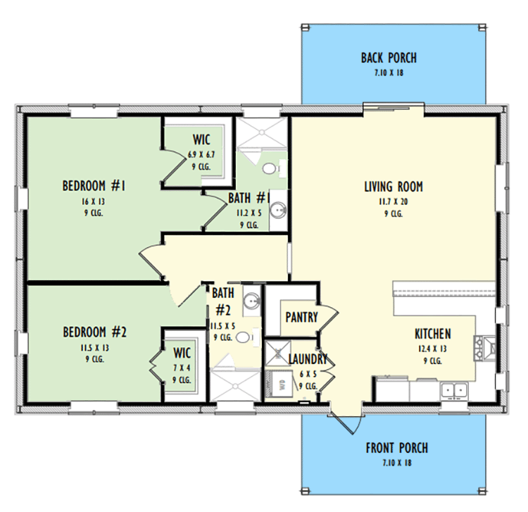 Plan 777028MTL: 1276 Square Foot 2-Bed Rustic House Plan - Floor Plan - Main Level - Country, Ranch, Rustic, Traditional