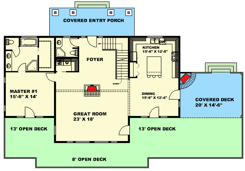 Plan 350010GH: Transitional Craftsman Home Plan with 4500 Square Feet Spread Across Three Levels - Floor Plan - Main Level - Country, Craftsman, Mountain, Northwest, Transitional