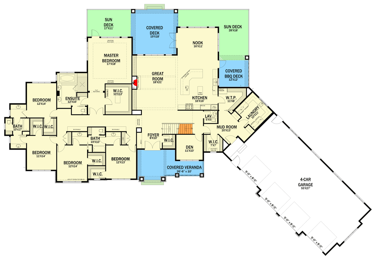 Plan 81800AB: Luxury European Home Plan with Second-level Library and Entertainer's Basement - Floor Plan - Main Level - European, Ranch, Transitional