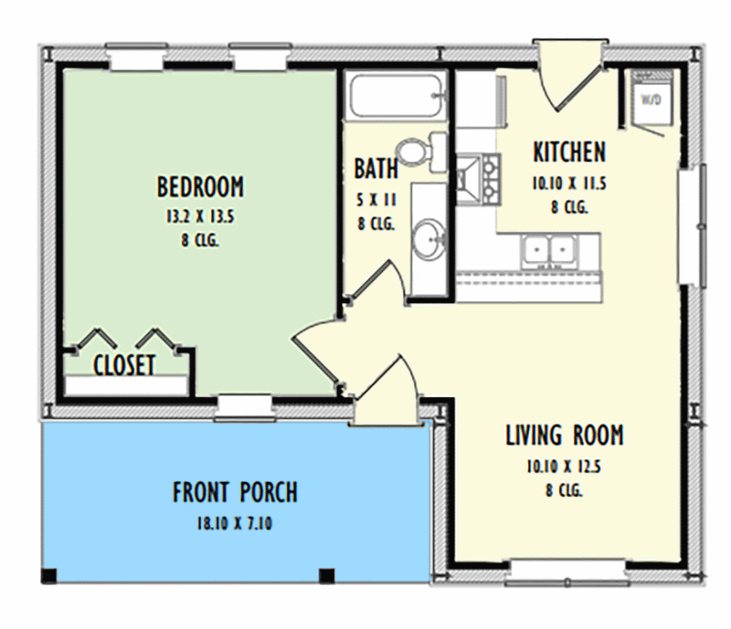 Plan 777033MTL: Tiny Home Plan with 560 Square Feet of Living Space - Floor Plan - Main Level - Country, Ranch, Rustic