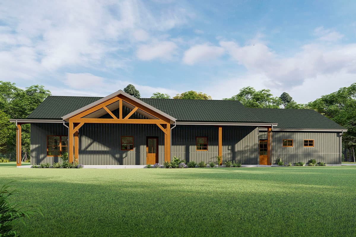 Plan 777036MTL: Barndominium Under 2000 Square Feet with Front and Rear Porches - Image #7 - Barndominium, Cabin, Country, Mountain, Ranch, Rustic