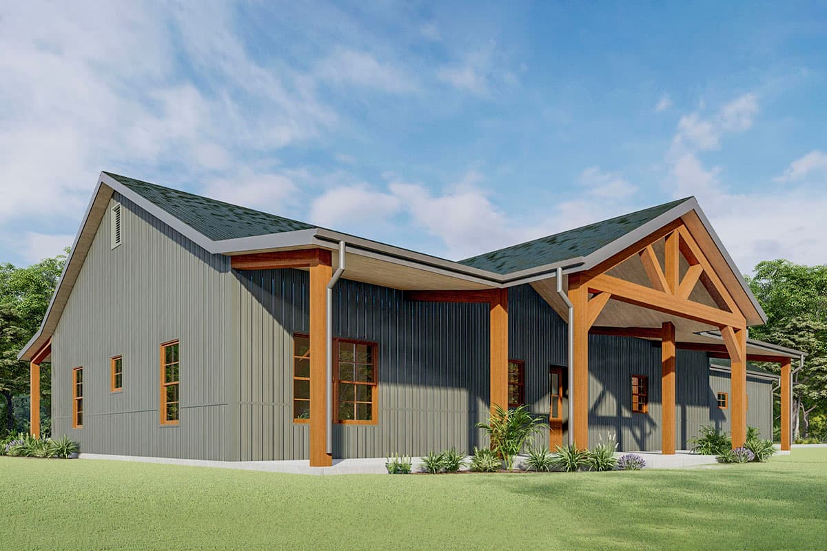 Plan 777036MTL: Barndominium Under 2000 Square Feet with Front and Rear Porches - Image #9 - Barndominium, Cabin, Country, Mountain, Ranch, Rustic