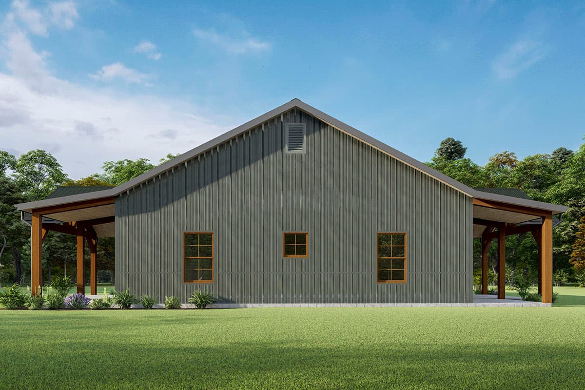 Plan 777036MTL: Barndominium Under 2000 Square Feet with Front and Rear Porches - Image #8 - Barndominium, Cabin, Country, Mountain, Ranch, Rustic