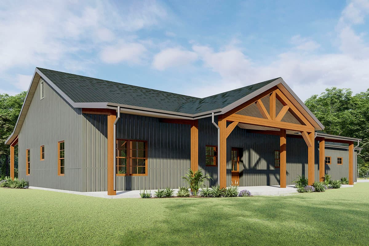 Plan 777036MTL: Barndominium Under 2000 Square Feet with Front and Rear Porches - Image #10 - Barndominium, Cabin, Country, Mountain, Ranch, Rustic
