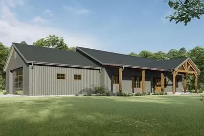 Barndominium Under 2000 Square Feet with Front and Rear Porches
