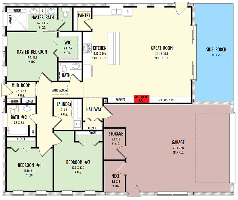 Plan 777037MTL: Modern Barndominium House Plan Under 2000 Square Feet with Vaulted Great Room - Floor Plan - Main Level - Barndominium, Cabin, Contemporary, Country, Mountain, Ranch, Rustic