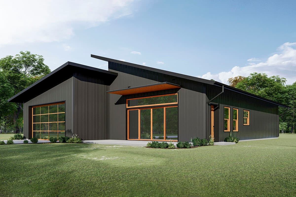 Plan 777037MTL: Modern Barndominium House Plan Under 2000 Square Feet with Vaulted Great Room - Image #4 - Barndominium, Cabin, Contemporary, Country, Mountain, Ranch, Rustic