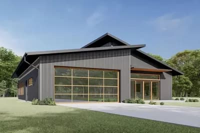 Modern Barndominium House Plan Under 2000 Square Feet with Vaulted Great Room