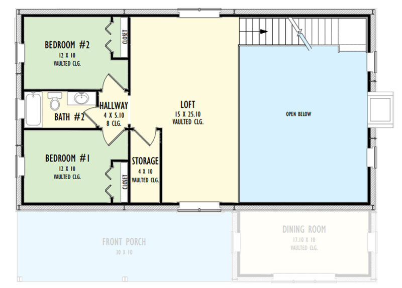 Plan 777038MTL: Country Farmhouse Under 2500 Square Feet with Front Porch and Loft - Floor Plan - 2nd Floor - Barndominium, Country, Farmhouse, Mountain, Rustic