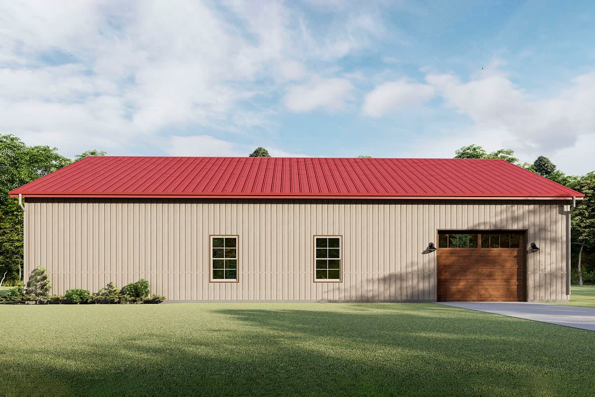 Plan 777040MTL: One-Level 1600 Square Foot Barndominium with Drive-Through Garage - Image #8 - Barndominium, Cabin, Country, Ranch, Rustic