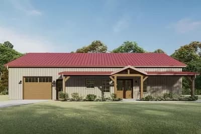 One-Level 1600 Square Foot Barndominium with Drive-Through Garage