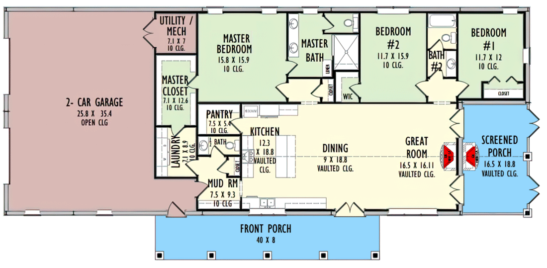 Plan 777041MTL: 3-Bedroom Barndominium PEMB House Plan Under 2200 Square Feet - Floor Plan - Main Level - Cabin, Country, Ranch, Rustic