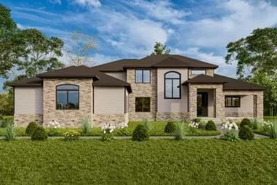 4-Bed Transitional Home Plan Under 3300 Square Feet with 14' Ceiling above Great Room