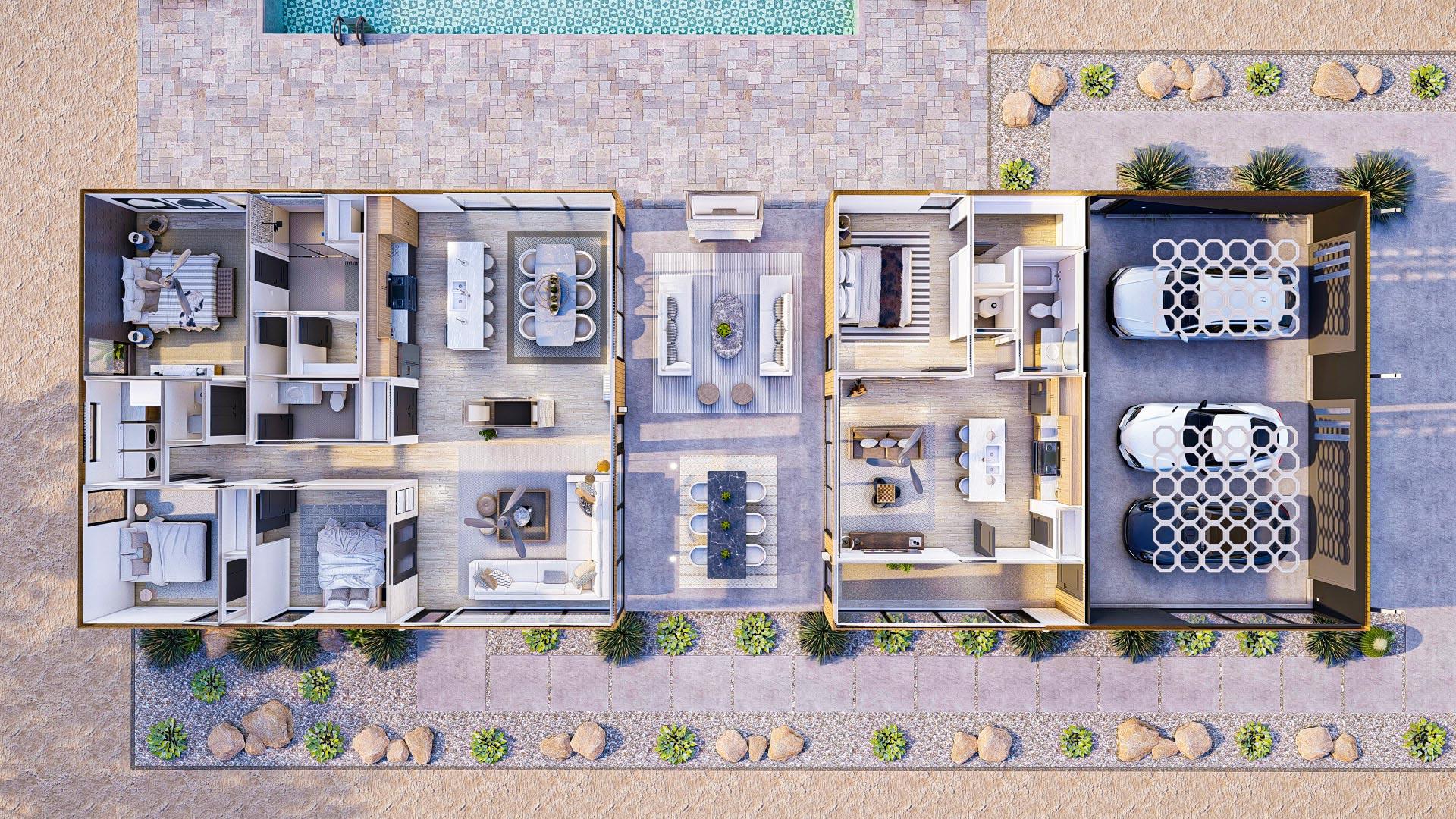 Plan 623172DJ: Mid-Century Modern Dogtrot House Plan with 4 Beds and 3 Baths - Image #25 - Contemporary, Mid Century Modern, Modern, Prairie