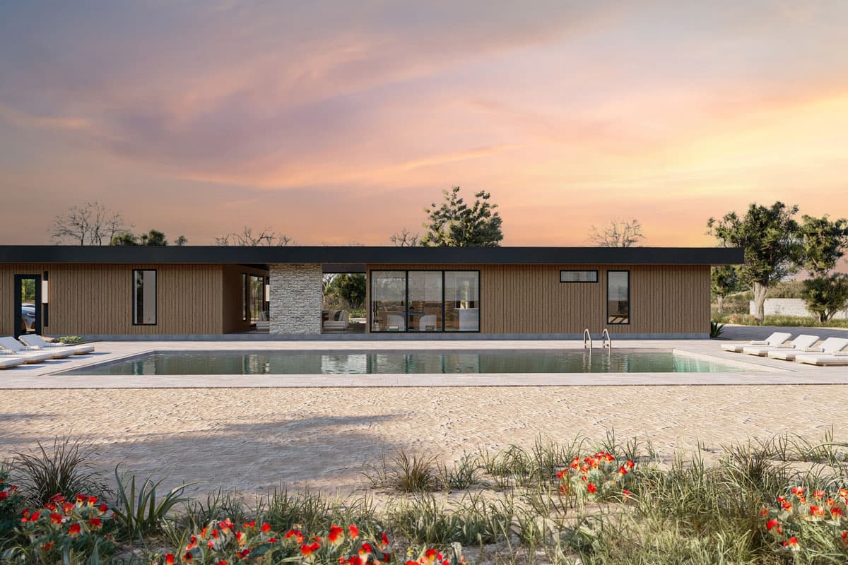 Plan 623172DJ: Mid-Century Modern Dogtrot House Plan with 4 Beds and 3 Baths - Image #5 - Contemporary, Mid Century Modern, Modern, Prairie