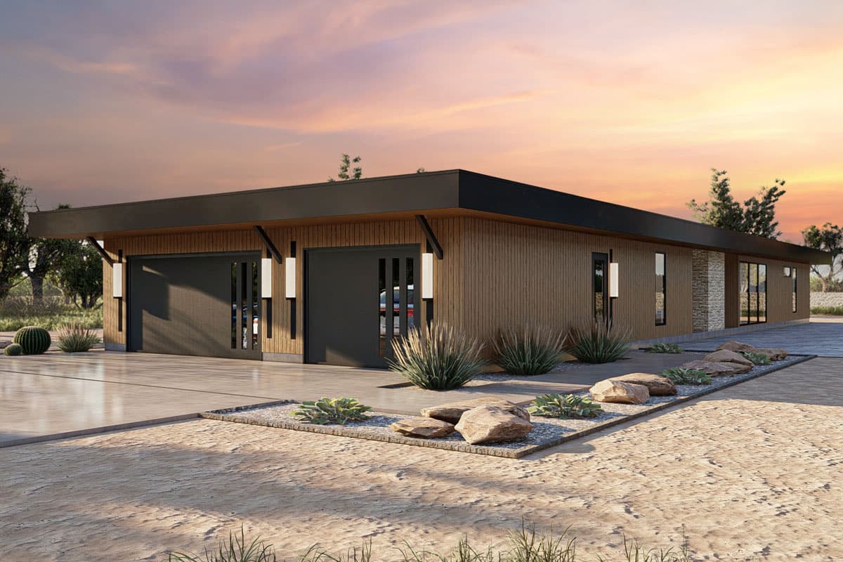 Plan 623172DJ: Mid-Century Modern Dogtrot House Plan with 4 Beds and 3 Baths - Image #6 - Contemporary, Mid Century Modern, Modern, Prairie