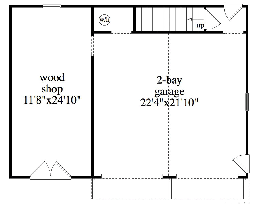 Plan 29909RL: 700 Square Foot Garage Apartment Above a 2-Car Garage with Separate Shop Space - Floor Plan - Main Level - Cabin, Carriage, Country, Rustic