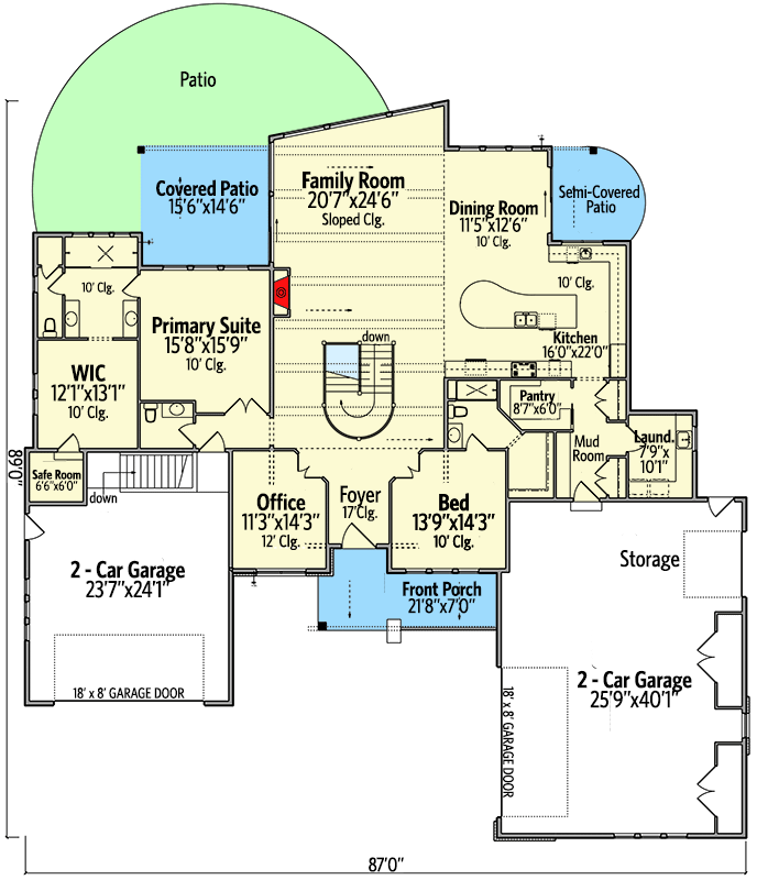 Plan 95184RW: Contemporary Mountain Craftsman Home Plan Under 3000 Square Feet with 4-Car Garage - Floor Plan - Main Level - Contemporary, Mountain, New American, Ranch, Rustic