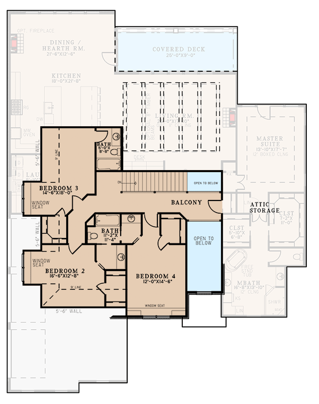 Plan 70838MK: 4-Bed Traditional Home Plan with Painted Brick Exterior and Lower Level Expansion - 3768 Sq Ft - Floor Plan - 2nd Floor - Traditional, Transitional