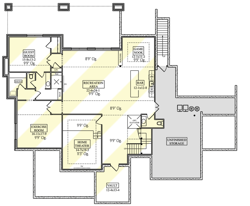Plan 95187RW: Luxury Shingle House Plan with Spice Kitchen and In-law Suite - Floor Plan - Lower Level - Country, Farmhouse, New American, Shingle, Traditional
