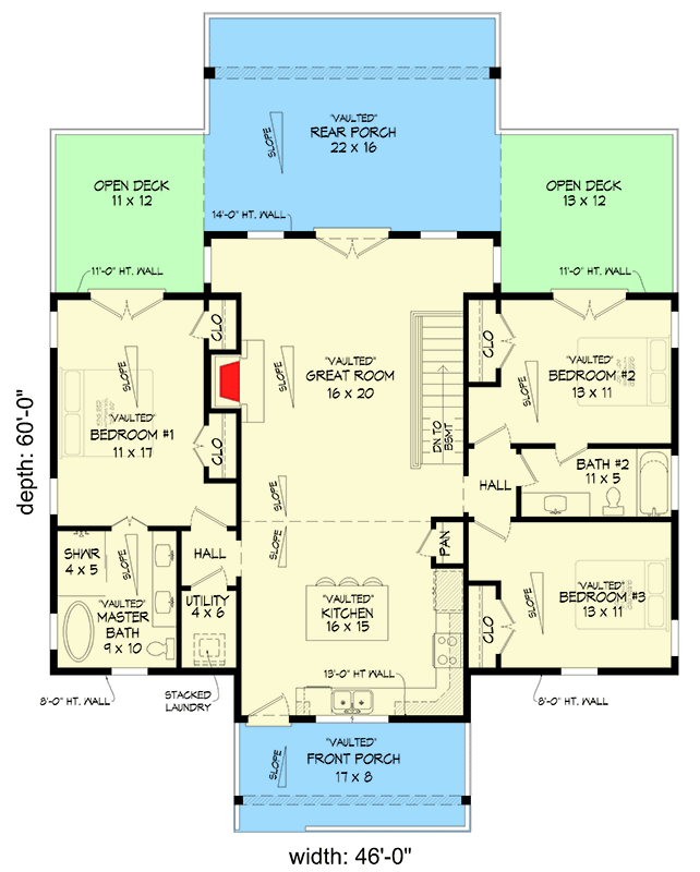 Plan 680052VR: Contemporary Mountain Home Plan Under 2100 Square Feet with Dramatic Covered Entry - Floor Plan - Main Level - Contemporary, Mid Century Modern, Mountain, Rustic