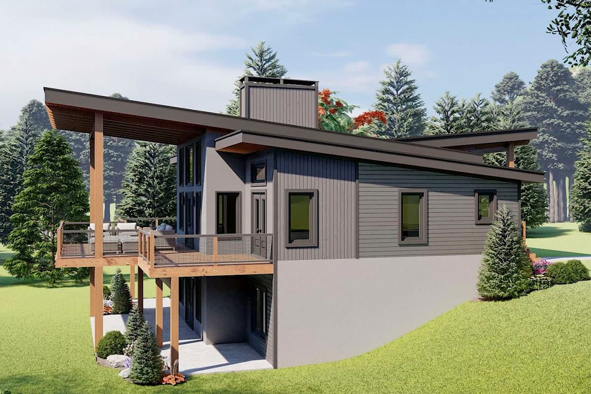 Plan 680052VR: Contemporary Mountain Home Plan Under 2100 Square Feet with Dramatic Covered Entry - Image #5 - Contemporary, Mid Century Modern, Mountain, Rustic