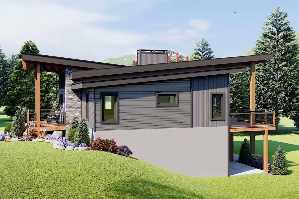 Plan 680052VR: Contemporary Mountain Home Plan Under 2100 Square Feet with Dramatic Covered Entry - Image #7 - Contemporary, Mid Century Modern, Mountain, Rustic