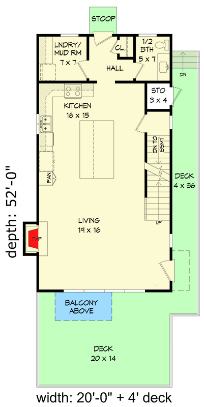Plan 680055VR: Contemporary 3-Story 2600 Square Foot Narrow Lot House Plan with Observation Deck - Floor Plan - Main Level - Contemporary, Modern, Northwest, Transitional