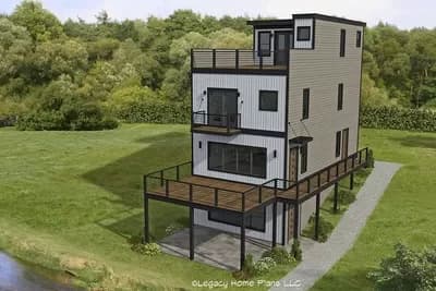 Contemporary 3-Story 2600 Square Foot Narrow Lot House Plan with Observation Deck