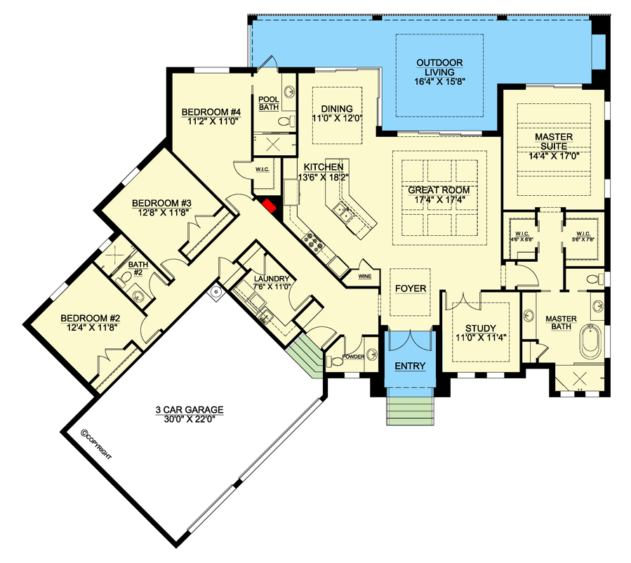 Plan 86107BW: One-Story Coastal Home Plan for the Outdoor Lifestyle - 2744 Sq Ft - Floor Plan - Main Level - Coastal, Coastal Contemporary, Contemporary, European, Florida-Style, Mediterranean, Transitional