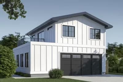 New American Carriage House Plan Under 1600 Square Feet with 2 Beds and 2-Car Garage