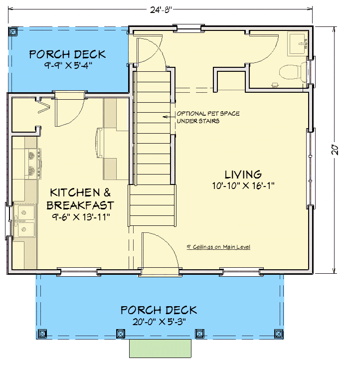 Plan 430833SNG: 900 Square Foot Country-Inspired House Plan with Carport Option - Floor Plan - Main Level - Cottage, Country, Traditional, Vacation
