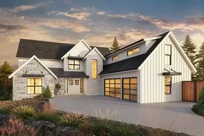 4100 Square Foot Modern Farmhouse Plan with 2-Story Great Room