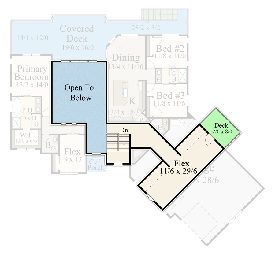 Plan 85370MS: 5-Bed Modern Farmhouse Plan Flex Room on 1st and 2nd Floors - Floor Plan - 2nd Floor - Farmhouse, Modern Farmhouse, Rustic