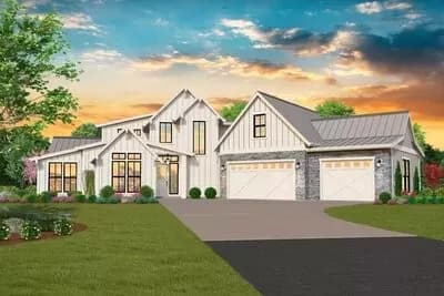 5-Bed Modern Farmhouse Plan Flex Room on 1st and 2nd Floors