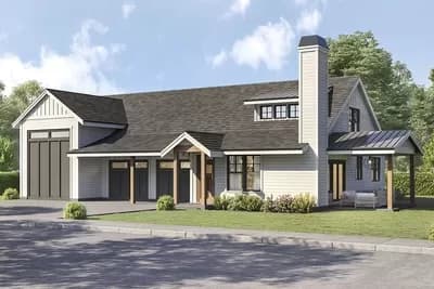 Modern Barndominium-Style House Plan with RV Garage - 1273 Sq Ft House - 1673 Sq Ft Garage