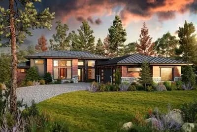 4-Bedroom Modern Prairie Style House Plan with Courtyard Concept - 3287 Sq Ft