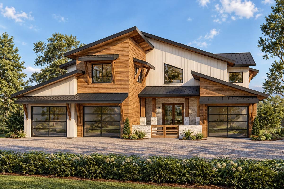 Plan image - 871028JEN:Mountain Modern House Plan with Courtyard Entry and 2-Story Great Room
