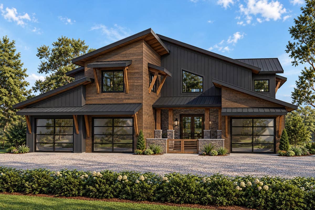 Plan 871028JEN: Mountain Modern House Plan with Courtyard Entry and 2-Story Great Room - Image #2 - Contemporary, Mid Century Modern, Modern, Mountain, Northwest