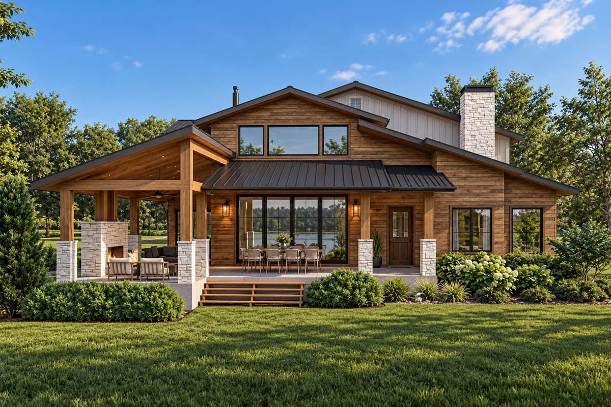 Plan 871028JEN: Mountain Modern House Plan with Courtyard Entry and 2-Story Great Room - Image #5 - Contemporary, Mid Century Modern, Modern, Mountain, Northwest