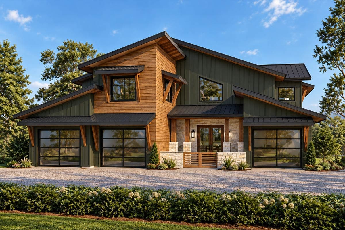 Plan 871028JEN: Mountain Modern House Plan with Courtyard Entry and 2-Story Great Room - Image #3 - Contemporary, Mid Century Modern, Modern, Mountain, Northwest