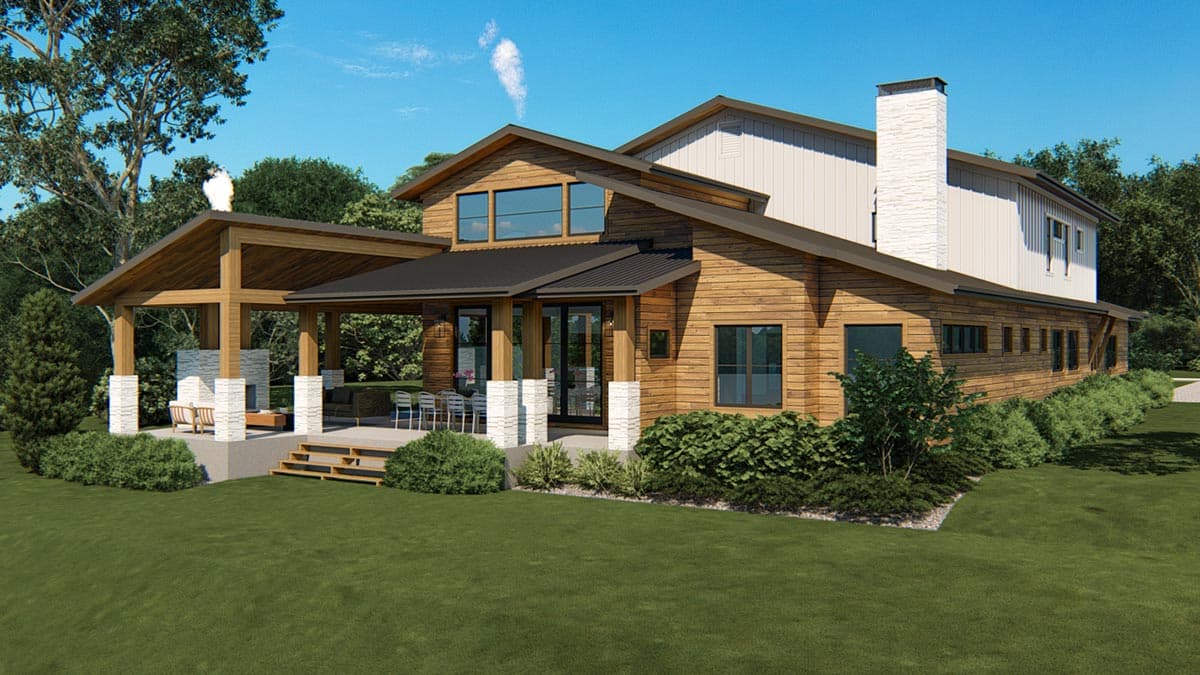 Plan 871028JEN: Mountain Modern House Plan with Courtyard Entry and 2-Story Great Room - Image #4 - Contemporary, Mid Century Modern, Modern, Mountain, Northwest