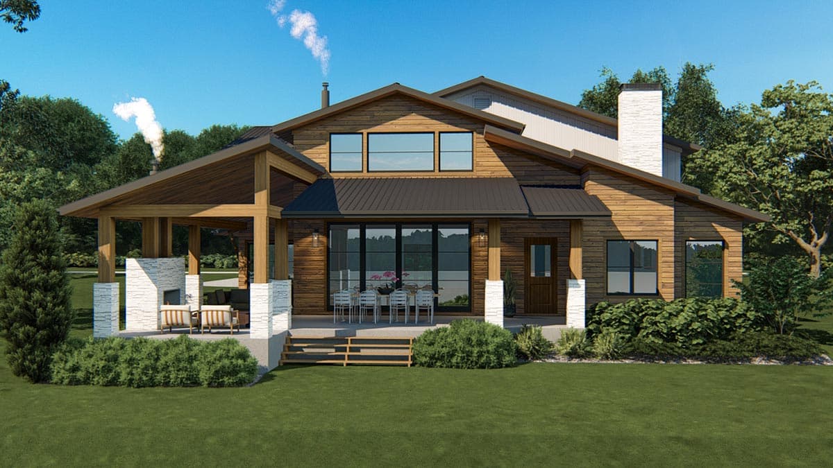 Plan 871028JEN: Mountain Modern House Plan with Courtyard Entry and 2-Story Great Room - Image #5 - Contemporary, Mid Century Modern, Modern, Mountain, Northwest