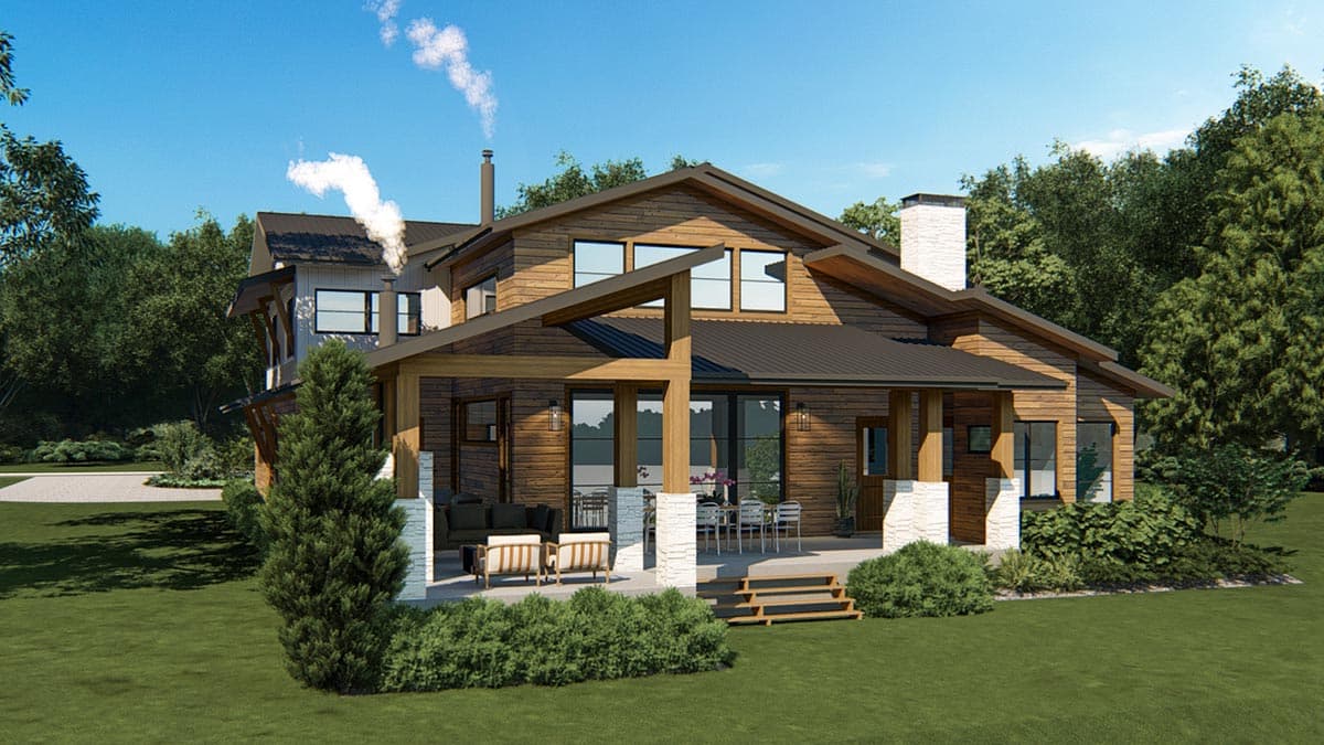 Plan 871028JEN: Mountain Modern House Plan with Courtyard Entry and 2-Story Great Room - Image #6 - Contemporary, Mid Century Modern, Modern, Mountain, Northwest