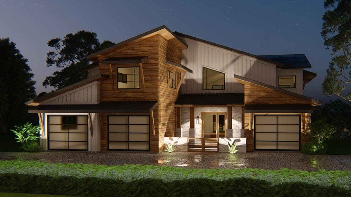 Plan 871028JEN: Mountain Modern House Plan with Courtyard Entry and 2-Story Great Room - Image #10 - Contemporary, Mid Century Modern, Modern, Mountain, Northwest