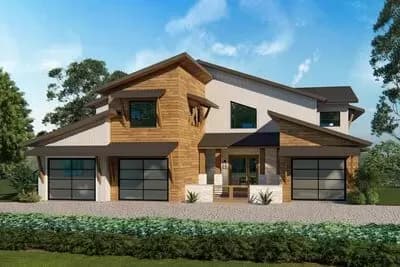 Mountain Modern House Plan with Courtyard Entry and 2-Story Great Room